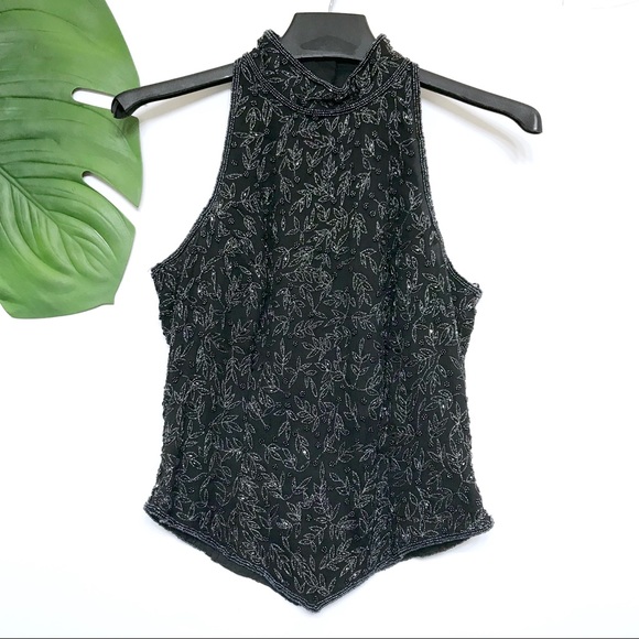 Papell Boutique Tops - Papell Boutique Vintage Silk Beaded Sleeveless Top